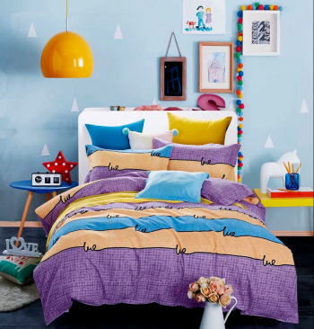 Lenjerie de pat matrimonial cu husa elastic pat si fata perna patrata Iguazu Falls bumbac mercerizat multicolor 