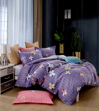 Lenjerie de pat matrimonial cu husa elastic pat si fata perna dreptunghiulara Socotra bumbac mercerizat multicolor 