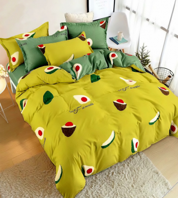 Lenjerie de pat matrimonial cu husa elastic pat si fata perna dreptunghiulara Mauna bumbac mercerizat multicolor 