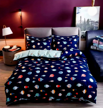Lenjerie de pat matrimonial cu husa elastic pat si fata perna patrata Okavango bumbac mercerizat multicolor 
