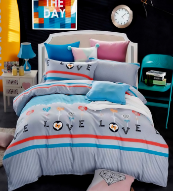 Lenjerie de pat matrimonial cu husa elastic pat si fata perna dreptunghiulara Hawa Mahal bumbac mercerizat multicolor 