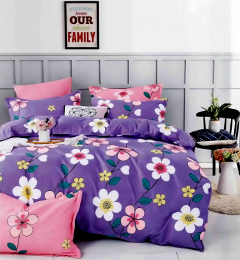 Lenjerie de pat matrimonial cu husa elastic pat si fata perna patrata Raja bumbac mercerizat multicolor 