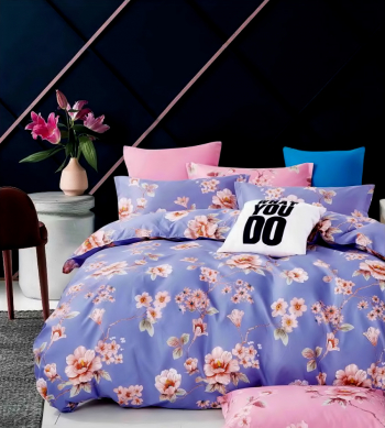 Lenjerie de pat matrimonial cu husa elastic pat si fata perna patrata Serengeti bumbac mercerizat multicolor 