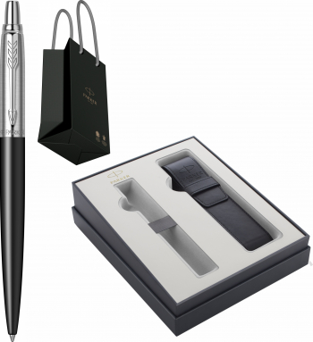 Pix Parker Jotter Royal Bond Street Black CT Personalizat prin Gravura Laser in Cutie cu Etui Piele Parker Focus Collection si Punga Parker 