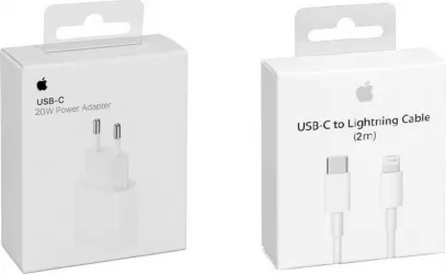 Incarcator Fast Charge Apple 20W iPhone 12 / 12 Pro / 12 Pro Max si Cablu de date Fast Charge USB-C-Lightning 2M in Retail Box