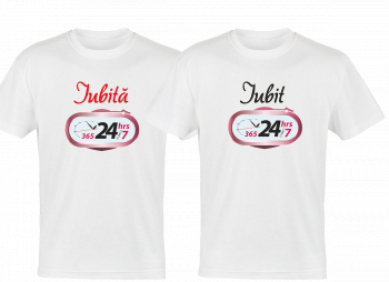 Set tricouri indragostiti colectia LOVE logo iubiti NONSTOP din bumbac albe marimi S-2XL 