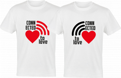Tricou indragostiti colectia LOVE logo CONNECTED TO LOVE din bumbac alb marimea S-2XL 
