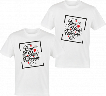 Tricou indragostiti colectia LOVE logo LOVE YOU FOREVER cu chenar din bumbac alb marimea S-2XL 