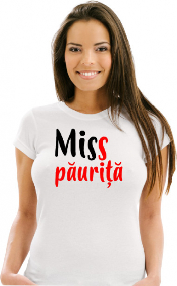 Tricou personalizat unisex ALB bumbac logo MISS PAURITA marimea 2XL