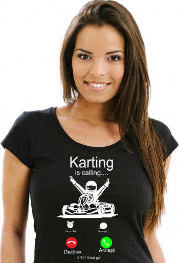 Tricou personalizat unisex NEGRU bumbac logo KARTING IS CALLING AND I MUST GO marimea L 