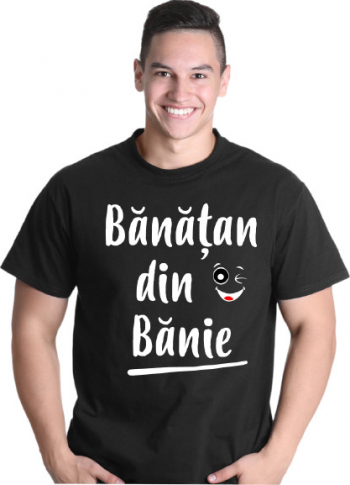 Tricou personalizat unisex negru logo BANATAN DIN BANIE marimea 2XL 