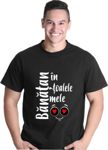 Tricou personalizat unisex negru logo BANATAN IN TOALELE MELE marimea M 