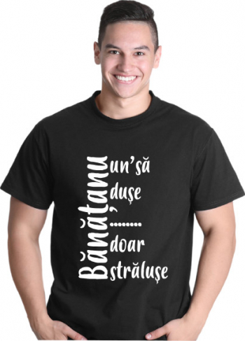 Tricou personalizat unisex negru logo BANATANU STRALUSE marimea M 