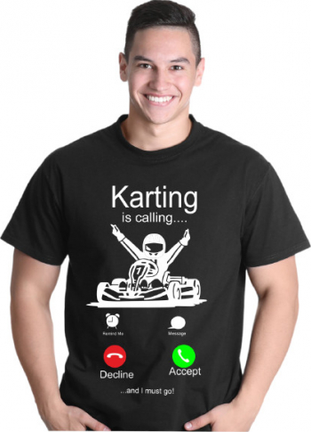 Tricou personalizat unisex negru logo KARTING IS CALLING marimea XL 
