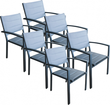 Set 6 scaune terasa gradina cu brate RAKI din panza dubla cu cadru aluminiu 
