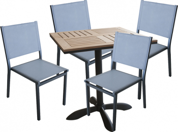 Set mobila pentru terasa gradina RAKI HUNA masa patrata polywood 70xh74cm cu 4 scaune din panza cu cadru aluminiu 