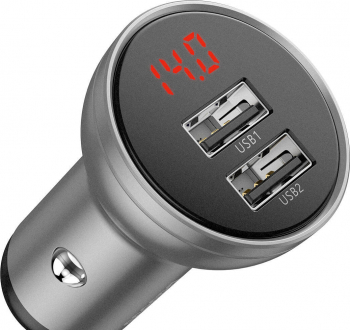 Incarcator Auto Baseus Digital Display Dual USB 4.8A 24W CCBX-0S Silver 