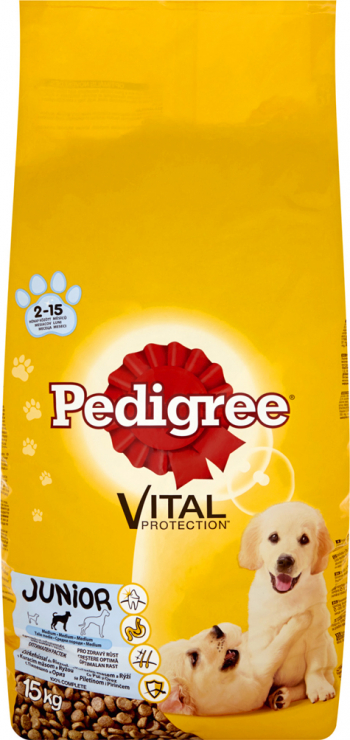 Hrana Uscata Pedigree Junior Caini Talie Medie Pui si Orez 15 kg 