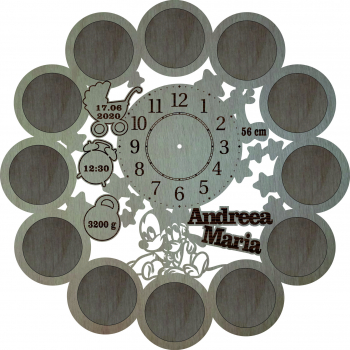Ceas personalizat cu Mickey si 12 rame foto Lemn 40 cm 