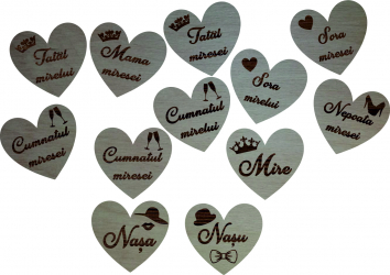 Cocarde inima personalizate tip brosa Lemn 5 cm 