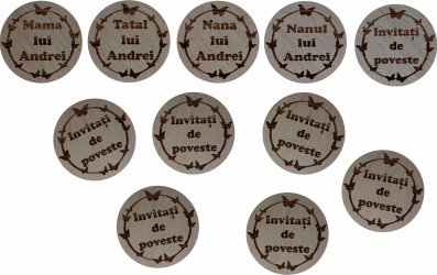 Cocarde personalizate 3D Exclusive Technology rotunde tip brosa Lemn 5 cm 