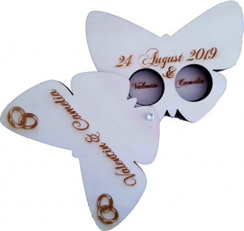 Cutie de verighete Fluture Lemn natur 13x10 cm 