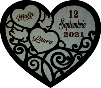 Cutie de verighete Inima Lemn natur Negru 15x13 cm 