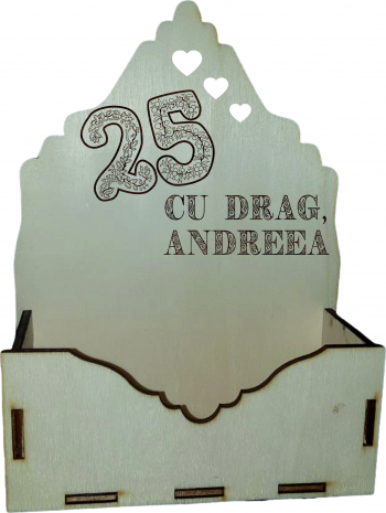 Cutie mare pentru Aranjamente Florale Aniversare 25 ani Lemn 20x9 cm 