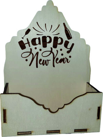 Cutie mare pentru Aranjamente Florale de Craciun Happy New Year Lemn 20x9 cm CC20 