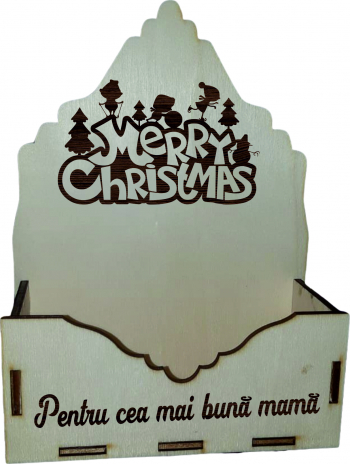 Cutie mare pentru Aranjamente Florale de Craciun Merry Christmas Lemn 20x9 cm CC24