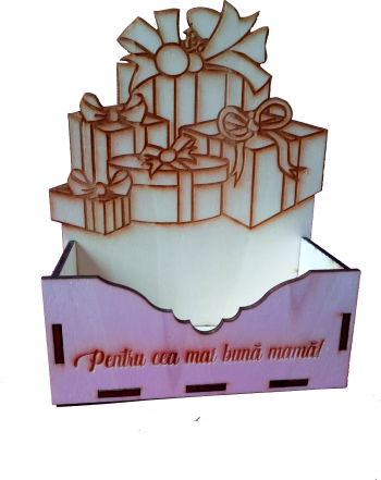 Cutie mare pentru Aranjamente Florale de Craciun Model Cadouri Multe Lemn 20x9 cm CC02