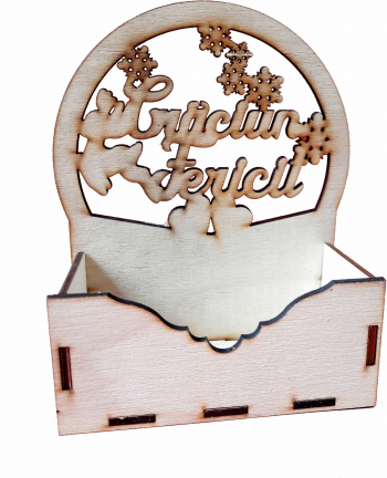 Cutie mare pentru Aranjamente Florale de Craciun Model Craciun fericit cu ren debitat Lemn 20x9 cm CC07 