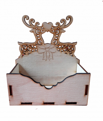 Cutie mare pentru Aranjamente Florale de Craciun Model cu reni debitat Lemn 20x9 cm CC03 