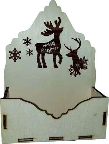 Cutie mare pentru Aranjamente Florale de Craciun Model cu reni Lemn 20x9 cm CC31 