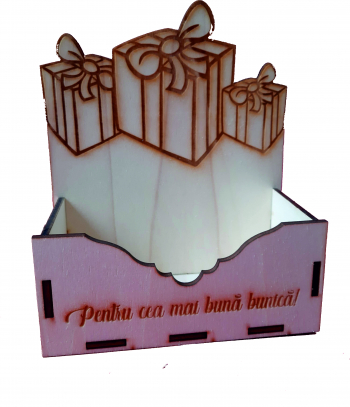 Cutie mica pentru Aranjamente Florale de Craciun Model Cadouri Lemn 15x7 cm CC01