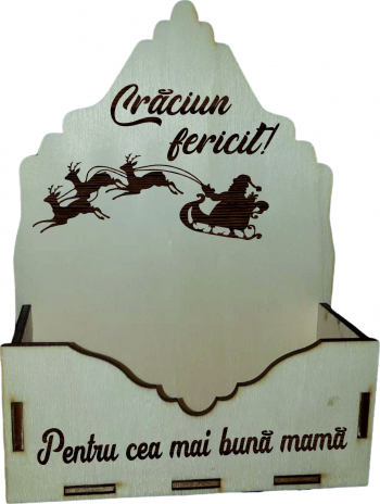 Cutie mica pentru Aranjamente Florale de Craciun Model Craciun fericit cu Mos Craciun Lemn 15x7 cm CC13 