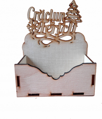 Cutie mica pentru Aranjamente Florale de Craciun Model Craciun fericit debitat Lemn 15x7 cm cc04 