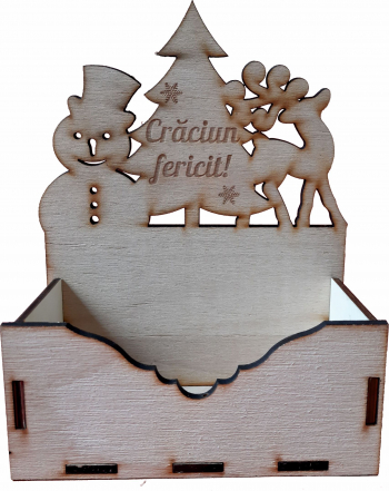 Cutie mica pentru Aranjamente Florale de Craciun Model cu Craciun fericit debitat Lemn 15x7 cm CC08 