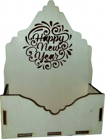 Cutie mica pentru Aranjamente Florale de Craciun Model Happy New Year Lemn 15x7 cm CC17 