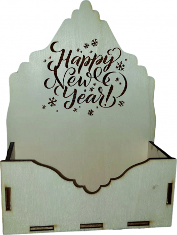Cutie mica pentru Aranjamente Florale de Craciun Model Happy New Year Lemn 15x7 cm CC19 