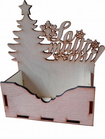 Cutie mica pentru Aranjamente Florale de Craciun Model La multi ani cu fulgi debitat Lemn 15x7 cm CC11 