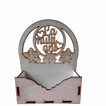 Cutie mica pentru Aranjamente Florale de Craciun Model La multi ani debitat Lemn 15x7 cm CC10 
