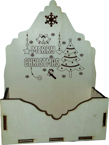 Cutie mica pentru Aranjamente Florale de Craciun Model Merry Christmas Lemn 15x7 cm CC15 
