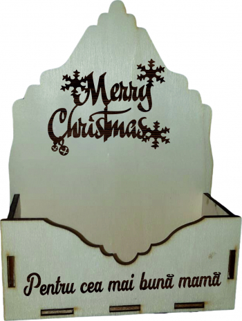 Cutie mica pentru Aranjamente Florale de Craciun Model Merry Christmas. Lemn 15x7 cm CC25 