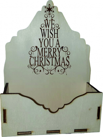 Cutie mica pentru Aranjamente Florale de Craciun Model We wish you a Merry Christmas Lemn 15x7 cm CC14 