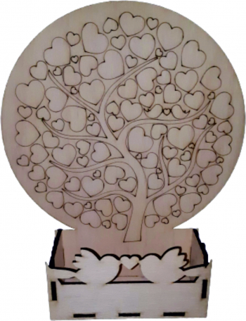 Cutie mica pentru Aranjamente Florale Model Copac cu Inimi Lemn 15x7 cm 