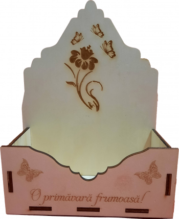 Cutie mica pentru Aranjamente Florale Model de primavara Lemn 15x7 cm 