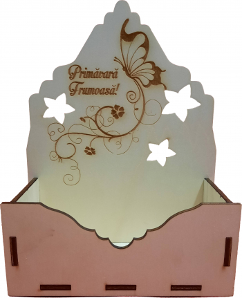 Cutie mica pentru Aranjamente Florale Model de primavara Lemn 15x7 cm 
