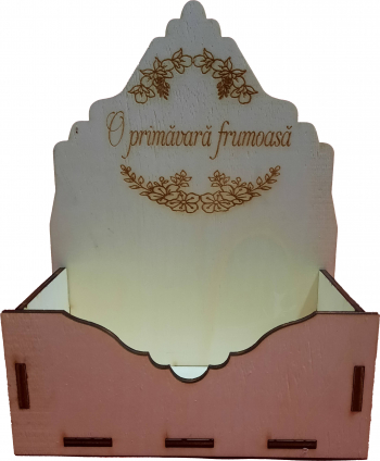 Cutie mica pentru Aranjamente Florale Model O primavara frumoasa Lemn 15x7 cm 