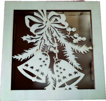 Cutie pentru Aranjamente Florale Craciun Licheni Model cu Clopotei Lemn 20x20x4 cm CLC04 